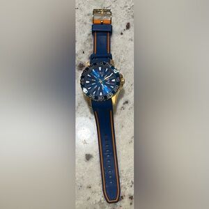 Invicta Gold Sport Watch with Blue & Orange Silicone Strap (needs battery)